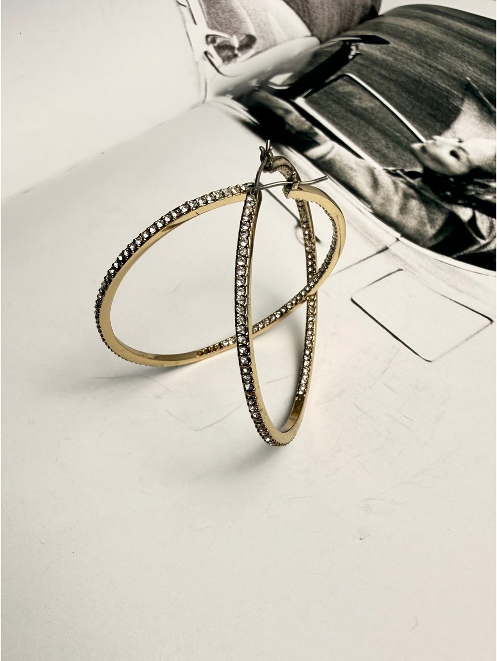 Givenchy Gold Tone Crystal Pavé Hoop Earrings Rhinestone Statement Jewelry